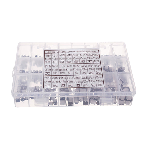 400pcs 1uF-1000uF 24 Values Assorted Kit Electrolytic Capacitor SMD Aluminum Electrolytic Capacitor