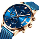 CRRJU 2273 Men Fashion Blue Dial Full Mesh Steel Strap Sport Clock Waterproof Quartz Watch