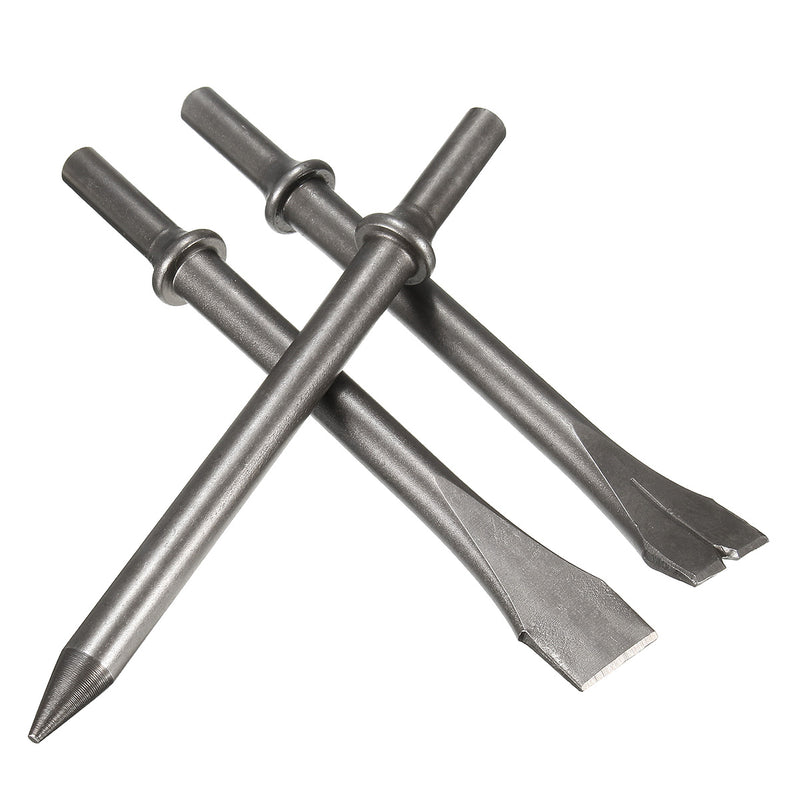3 Pcs 7'' Length Air Hammers Punch Chipping Chisel Set Round Bar Tool Accessory