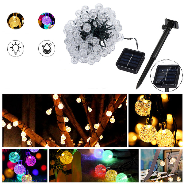 Solar Powered 12M 100 LED Crystal Ball String Fairy Light for Garden Christmas Outdoor Decor
