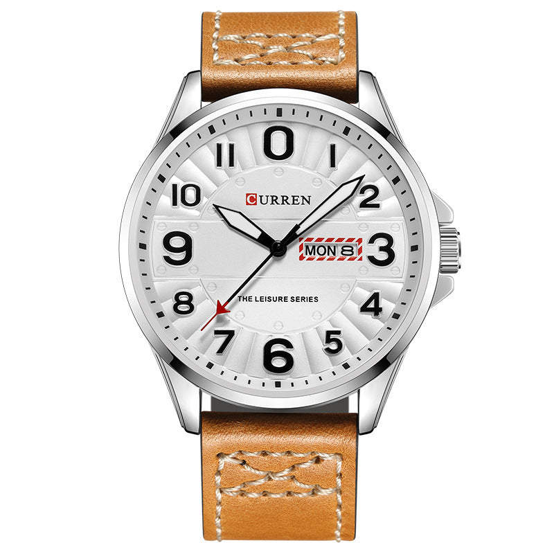 CURREN 8269 Calendar Luminous Display Leather Band Quartz Watch Steel Case Men Watch