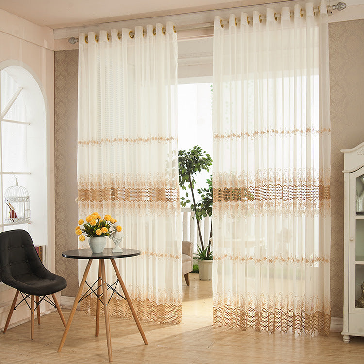 2 Panel White Jacquard Printed Sheer Tulle Curtains Bedroom Living Room Hollow Out Window Screening