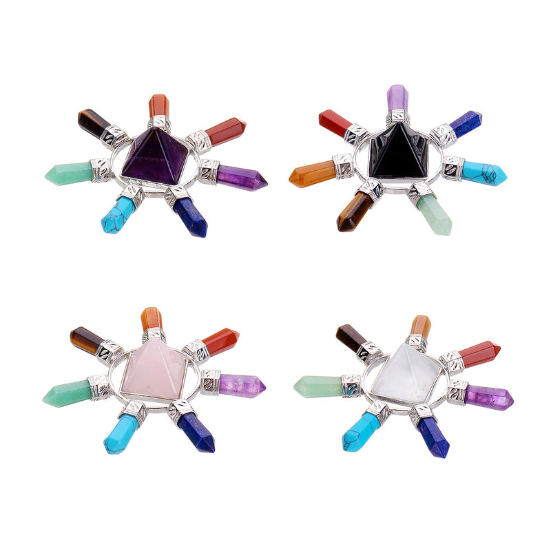 Crystal Pyramid Energy Generator Gemstone 7 Chakra Prism Point Healing Balancing Decorations