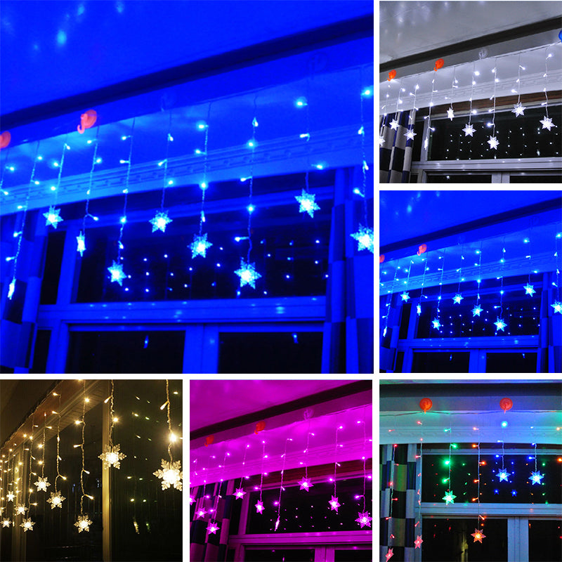 3.8M LED Curtain Snowflake String Lights LED Fairy Lights 8 Modes 220-240V Christmas Lights