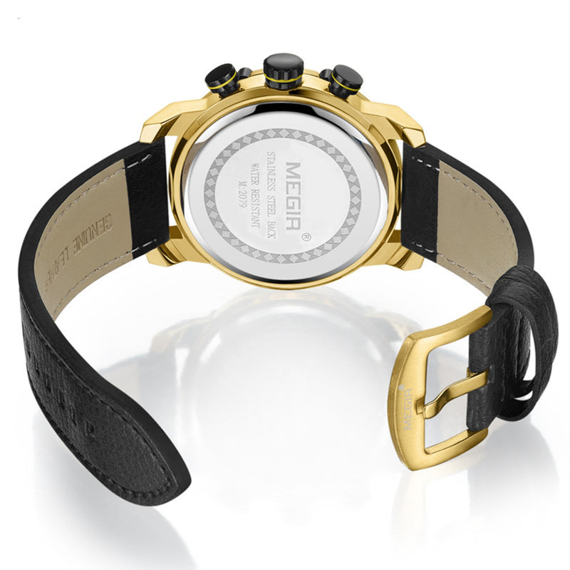 MEGIR 2079 Chronograph Sport Men Watch Date Display Leather Strap Quartz Watches