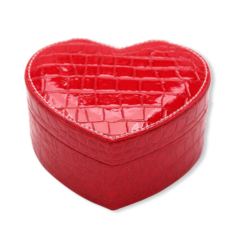 PU Heart Shaped Leather Jewelry Box Double Layers With Mirror for Earrings Necklace Rings