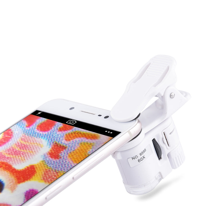 60X Phone Microscope Lens Magnifier Clip With LED Light UV Currency Detector