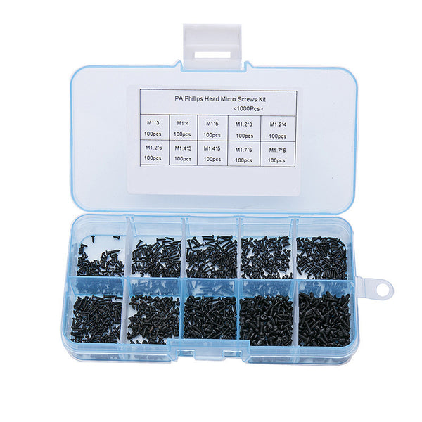 Suleve MXCP4 1000Pcs Phillips Screw Round Head Carbon Steel Electronic Mini Screws Kit M1 M1.2 M1.4 M1.7