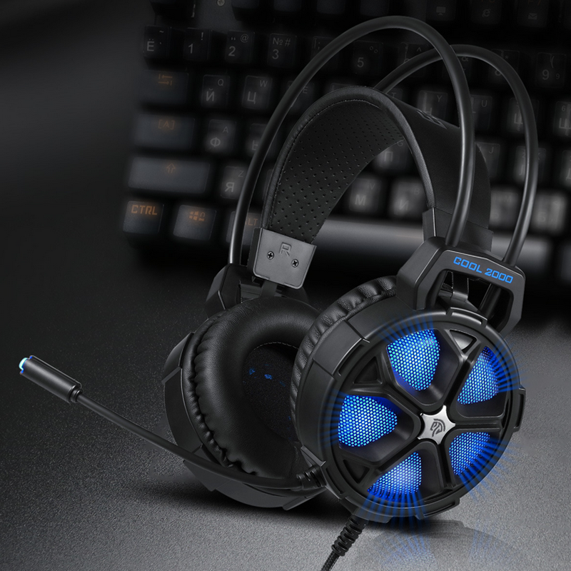 EASYSMX COOL2000 3.5mm + USB Wired Omnidirectional Gaming Headphone LED Backlight Stereo Headset with Microphone