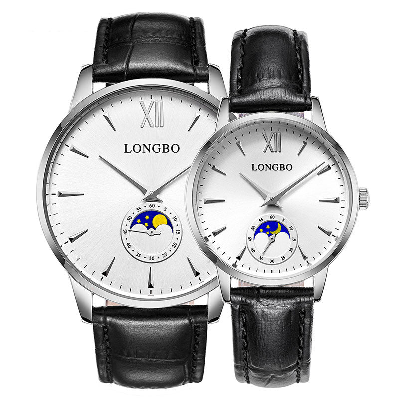 LONGBO 5008 The Sun The Moon The Stars Leather Band Waterproof Men Women Quartz Watch