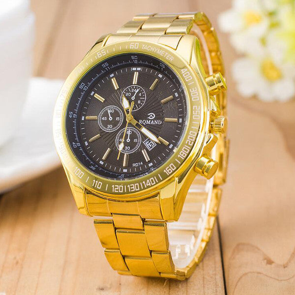 RQMAND Casual Calendar Alloy Band Life Waterproof Men Quartz Wrist Watch