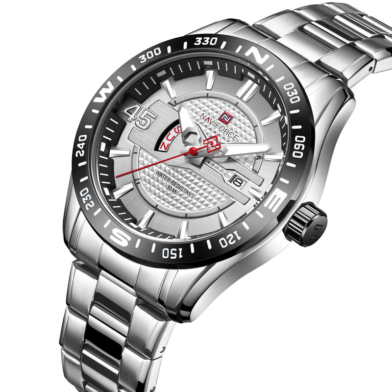 NAVIFORCE 9157 Waterproof Stainless Steel Band Quartz Watch Calendar Auto Date Men Watch