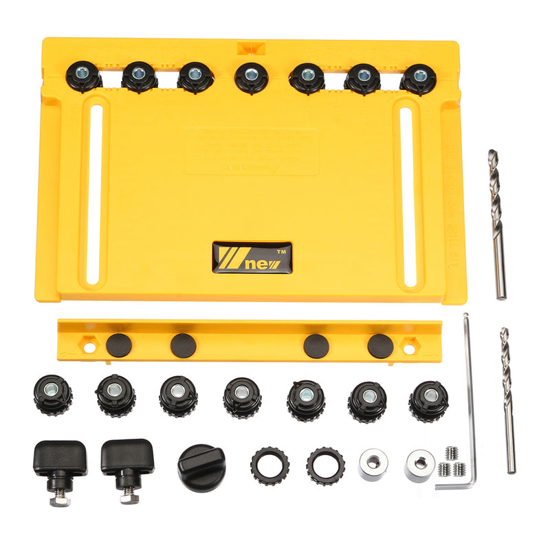 Wnew Woodworking 2 in 1 Cabinet Hardware Jig and Shelf Pin Drilling Jig with 5mm 6mm Drill Bits Set