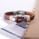 European Style Retro Vintage Leather Men Bracelet Buckle Double layers Chain