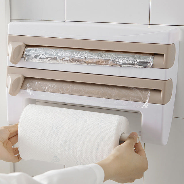 Muhui ABS Kitchen With Cutting Plastic Wrap Storage Rack Paper Towels Towel Rack Kitchen Storage Rack