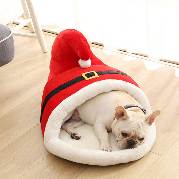 60x43x35cm Christmas Cartoon Pet Bed Red Slipper Type Thick Winter Warm Bed for Cats Dog Pet