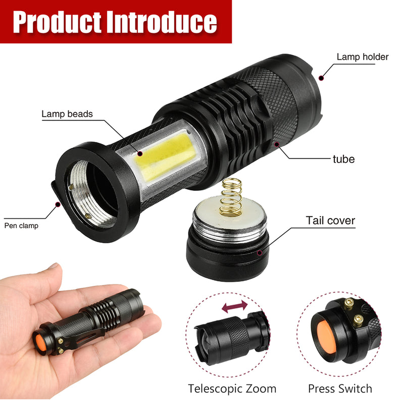 Mini T6 COB LED Flashlight Torch USB Lamp Zoomable Penlight 14500 4 Mode