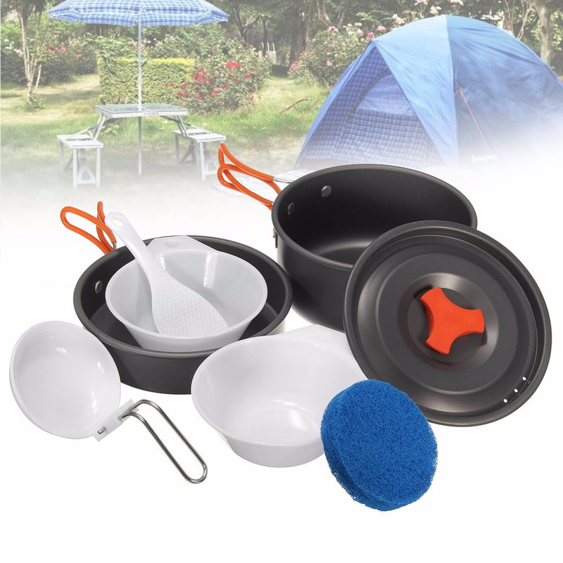 8Pcs Camping Aluminum Pot Bowl Portable Outdoor Picnic Cooking Pan Set Cookware