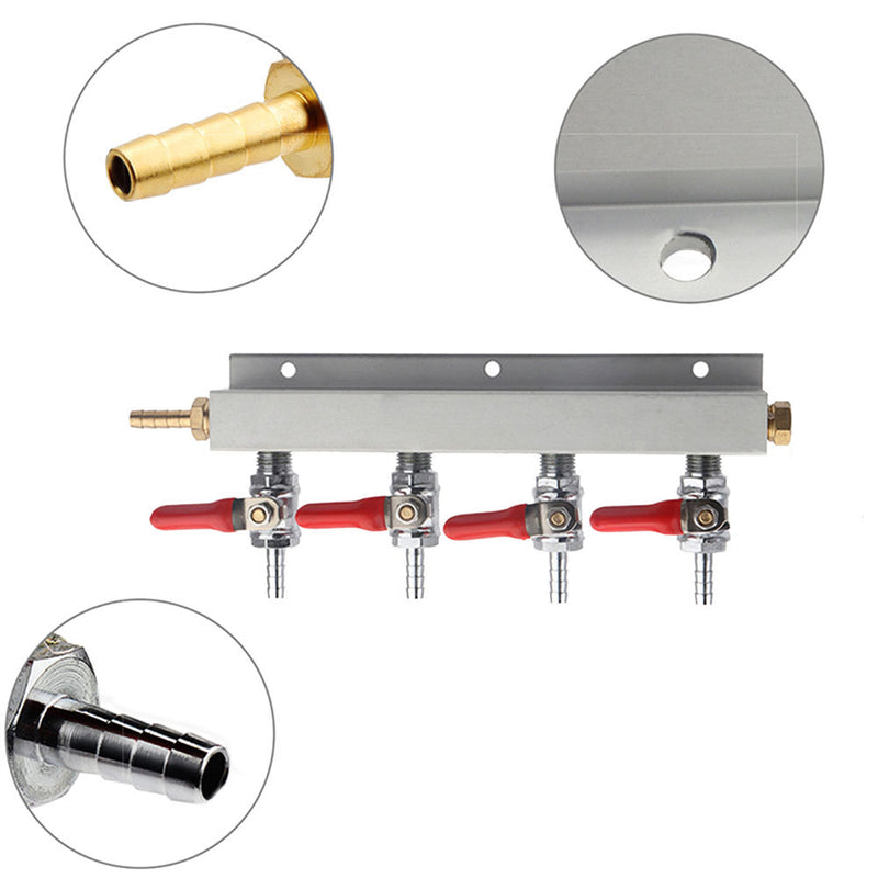4 Way CO2 Gas Distribution Block Manifold With 7mm Hose Barb Wine Making Tools Draft Beer Dispense