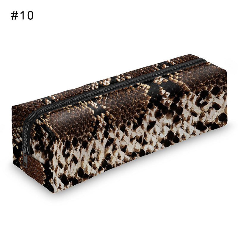 3D Digital Snakeskin Print Pencil Case Zipper Cosmetic Bag Pen Box Stationery