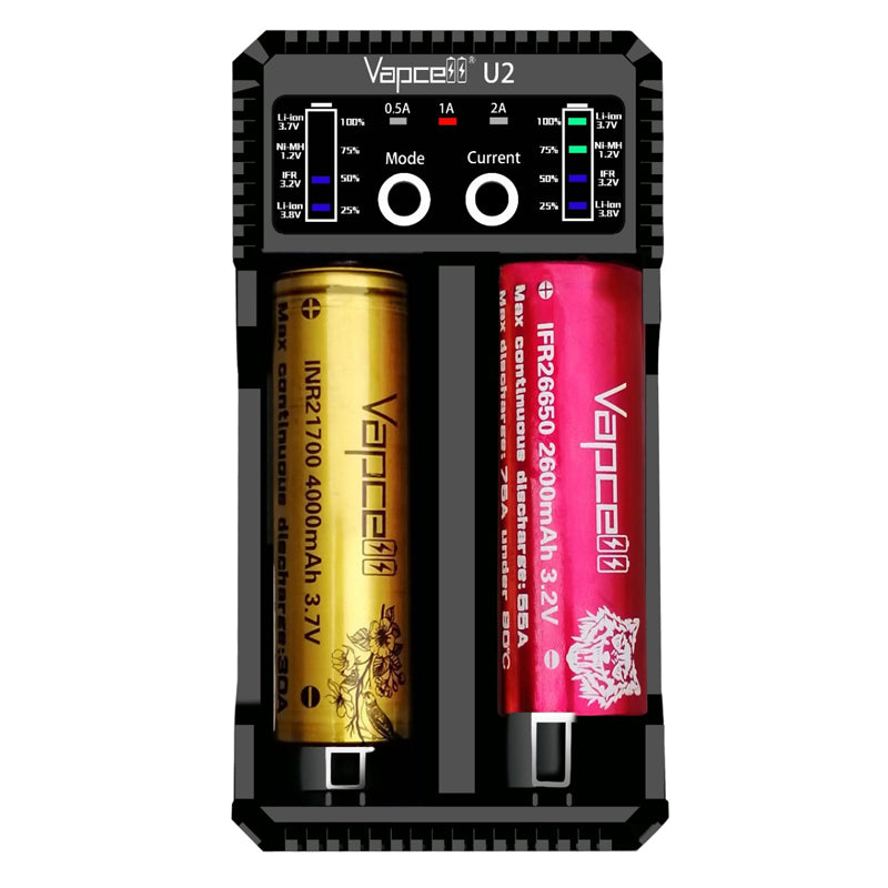 Vapcell U2 2A Battery Charger Smart USB Charger For Li-ion / Lifepo4 / Ni-MH / Ni-Cd AAA AAAA C D Battery Charging