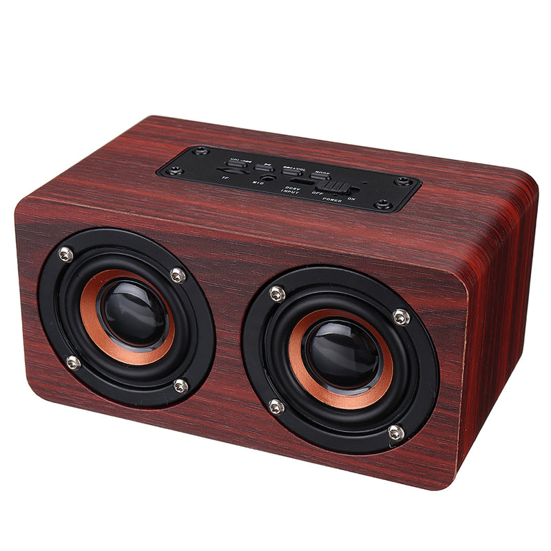 Wooden Stereo Bass bluetooth 4.2 Speaker Audio Music Box with Mini Microphone
