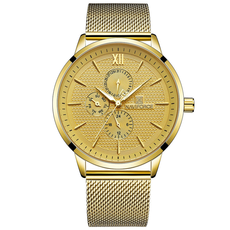 NAVIFORCE 3003 Working Little Dials Waterproof Quartz Watch Mesh Steel Ultra Thin Men Watch