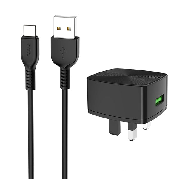 HOCO C70B UK QC3.0 Charger Power Adapter With Type-C Cable For Tablet Smartphone
