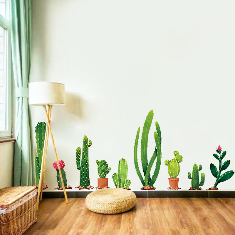Miico Creative Cartoon Cactus PVC Removable Home Room Decorative Wall Door Decor Sticker