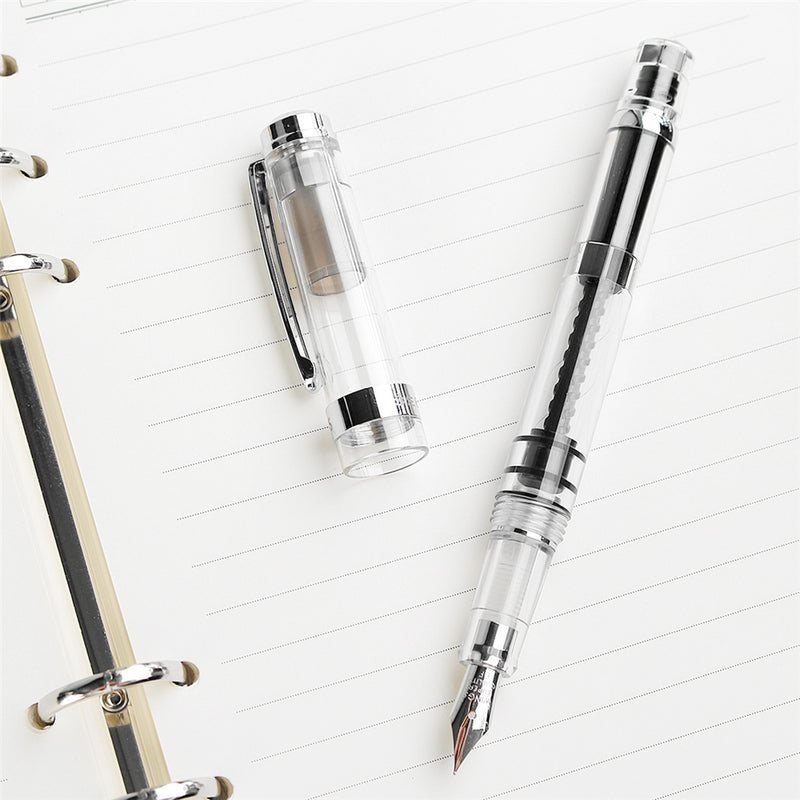 Wingsung 698 Piston Transparent Fountain Pen 0.38/0.5mm Fine Nib For Office School With Storage Bag