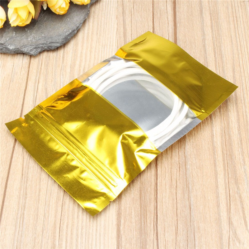 100pcs Gold Aluminum Foil Stand Up Bags Zip Lock Mylar Pouches With Window Food Grade