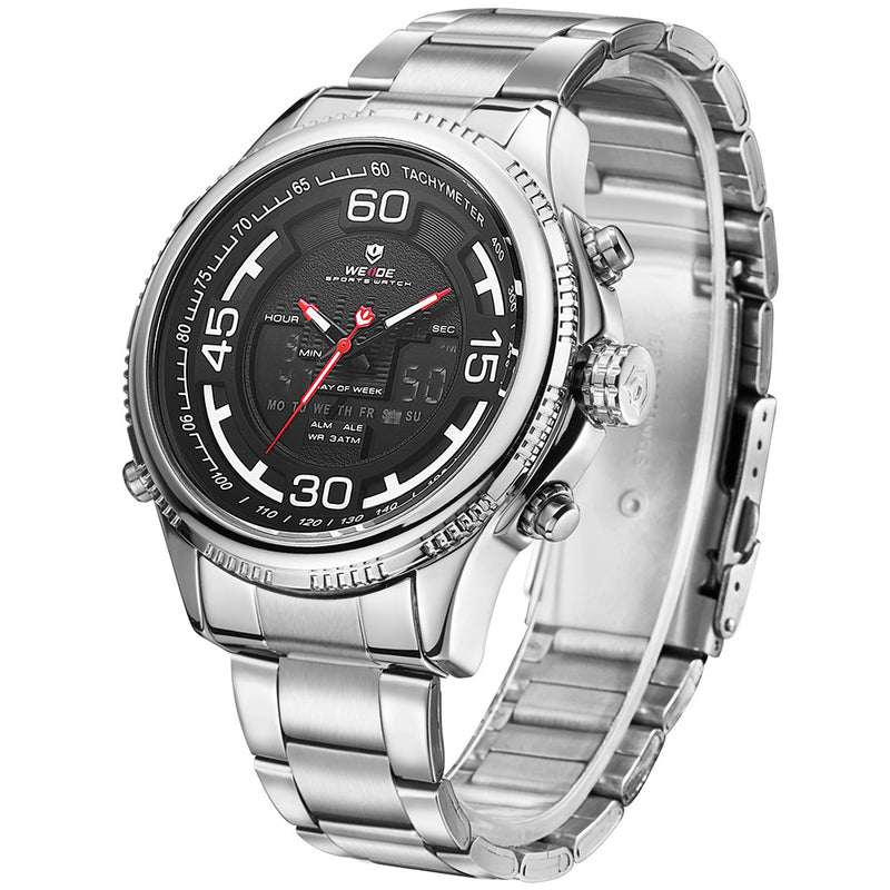 WEIDE 6306 Dual Display Digital Watch Alarm Calendar Luminous Display Stainless Steel Sport Watch