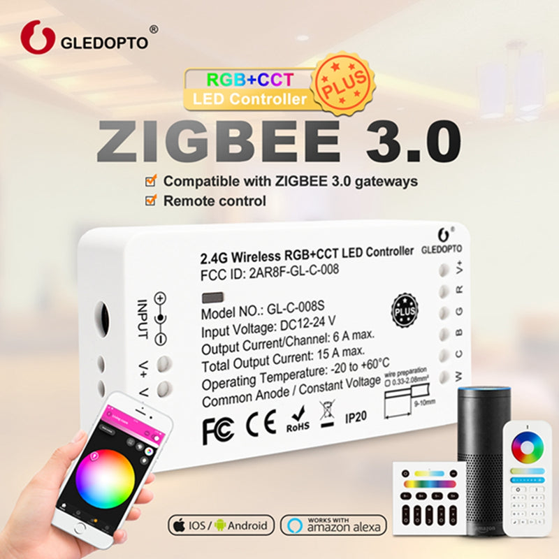 GLEDOPTO Smart APP RGB+CCT LED Strip Controller Remote Control Touch Panel Plus Work With Zig.bee Echo Plus