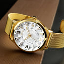 SKMEI 9166 Business Gold Stainless Steel Strap Date Display Waterproof Men Watch Quartz Watch