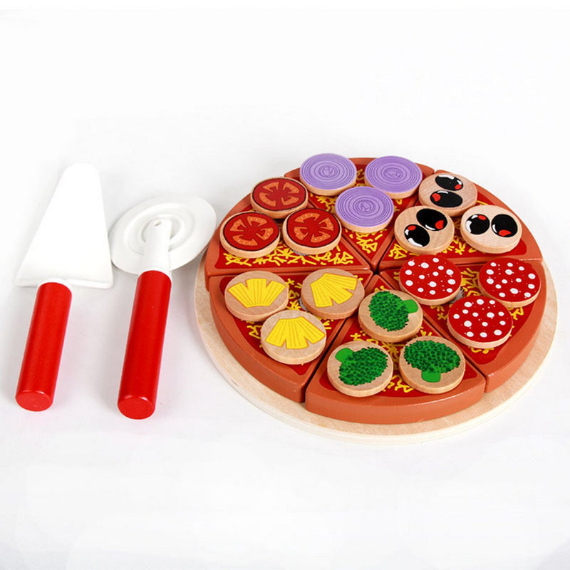 Wooden Pizza Play Food Set Wooden Toys Kids Pretend Kitchen Children Cooking