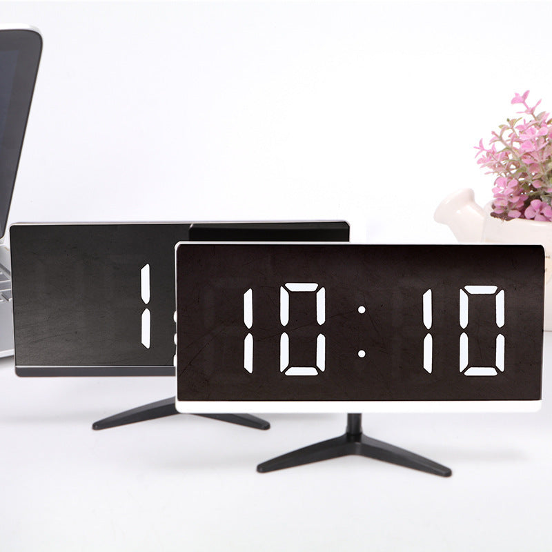 6615 Framless Mirror Clock Touch Control Digital Alarm Clock LED Table Clock Electronic Time Date Temperature Display Office Home Decorations