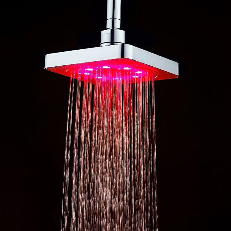 360 Adjustable 6 Inch LED Light Square Rain Shower Head Stainless Steel 3 Color Changing Temperature Control Bathroom Showerhead