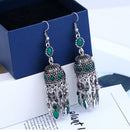 Ethnic Silver Earring Tibetan Statement Rhinestones Tassels Vintage Chandelier Ear Drop For Women