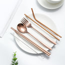 Portable Reusable Stainless Steel Coffee Tea Milk Drinking Straw Cleaning Brush Fork Spoon Box Set