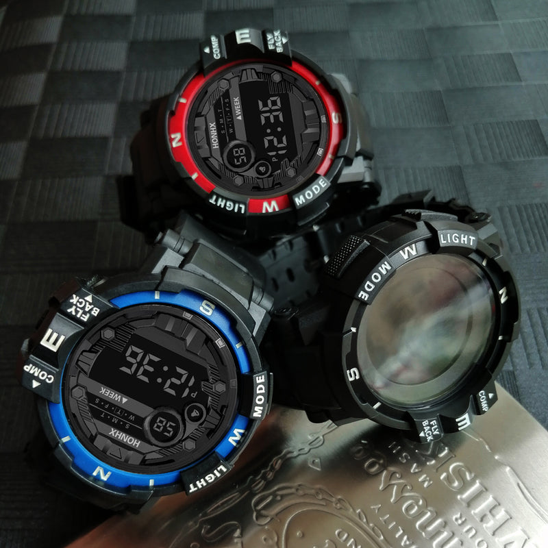 HONHX 81-66F Men Fashion Luminous Display Calendar Alarm Colock Sport Digital Watch
