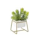 Ceramic Plant Flower Pot Metal Holder Set Geometric Planter Chic Indoor Garden Display Decorations