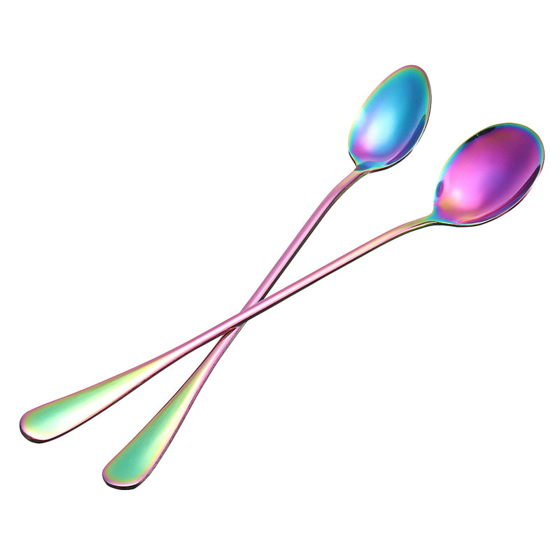 Stainless Steel Colorful Rainbow Long Handle Spoon Tea Coffee Ice Cream Spoon Tableware Craft