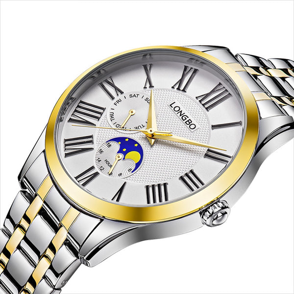 LONGBO 5013 Fashion Calendar Quartz Watches Full Steel Couple Wrist Watch