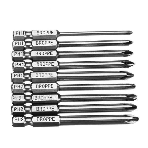 Broppe 9pcs 75mm Magnetic 1/4 Inch Hex Shank Cross Head Screwdriver Bits