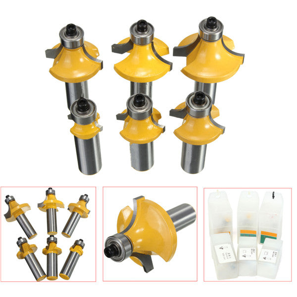 6pcs 1/2 Inch Shank Round Over Router Bit Set Tungsten Wood Working Tool