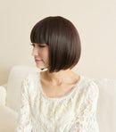 Qi Liuhai Bobo Fluffy Face Short Straight Wig - Red