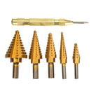 6Pcs Titanium Drill Bit Set Steel Step Drill Bits Cone Multiple Hole 50 Sizes with Case Kit
