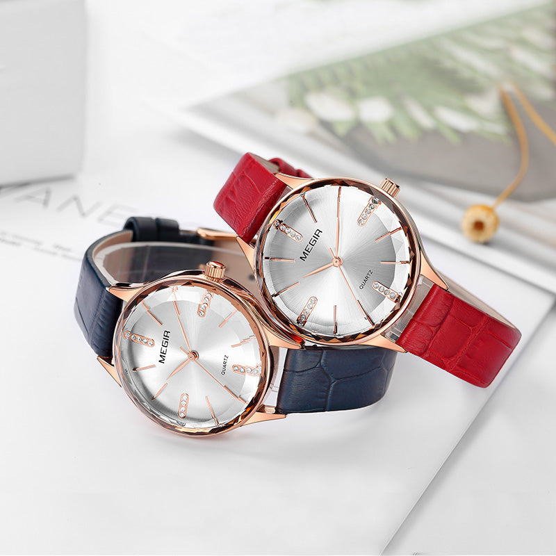 MEGIR 4213 Fashion Women Wristwatch Light Luxury Leather Strap Female Quartz Watch