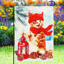 Christmas Decorations Garden Flag Winter Lantern Red Scarf Cat Double Sided Yard Banner