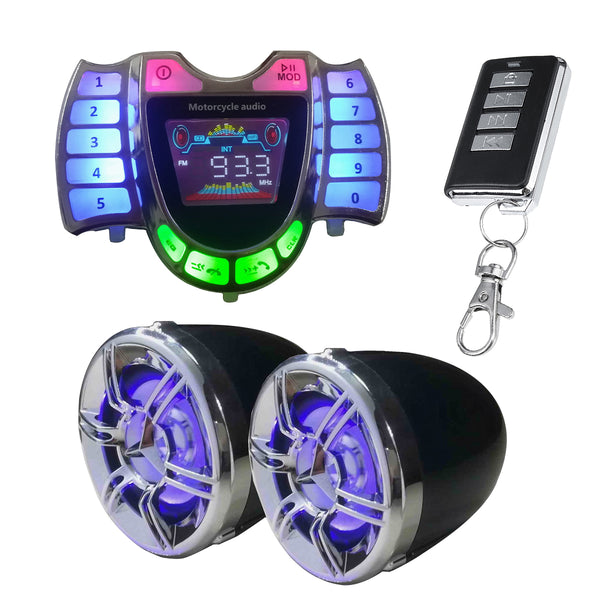 Waterproof Motorcycle LED bluetooth Handlebar Audio System LCD Clock Display FM Radio Stereo Amplifier Speaker